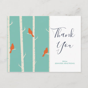 Retro Orange Birds on Birch Tree Vielen Dank Postkarte