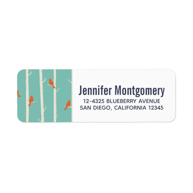 Retro Orange Birds on Birch Trees Illustration (Vorne)