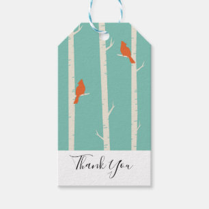 Retro Orange Birds on Birch Trees Illustration Geschenkanhänger