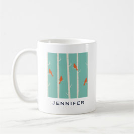 Retro Orange Birds on Birch Trees Illustration Kaffeetasse