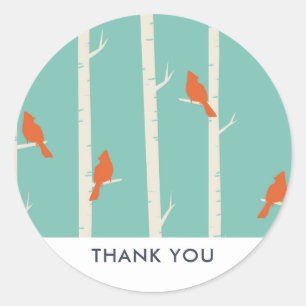 Retro Orange Birds on Birch Trees Vielen Dank Runder Aufkleber