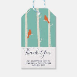 Retro Orange Birds on Birch Trees Wedding Danke Geschenkanhänger