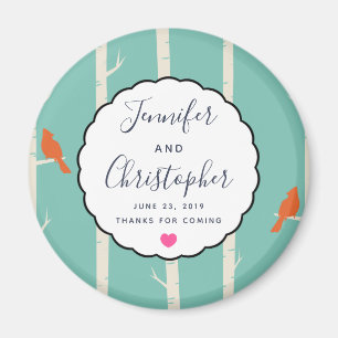 Retro Orange Birds on Birch Trees Wedding Danke Magnet