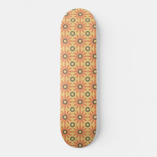 Retro Orange & Black Cute Abstract Floral Pattern Skateboard