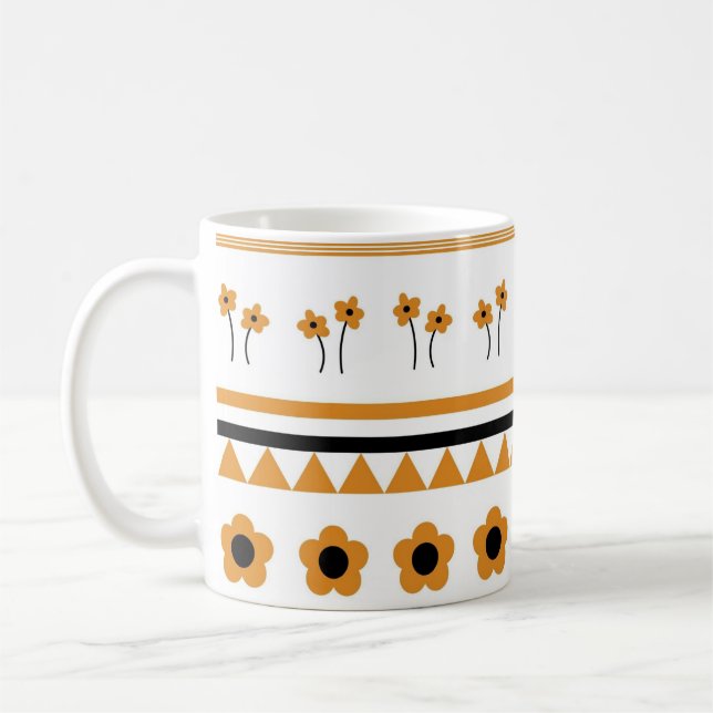 Retro Orange Black Floral Bold Y2K Fall & Winter Kaffeetasse (Links)