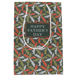 Retro Orange Black Gray Floral Pattern Tag der Vät Mittlere Geschenktüte