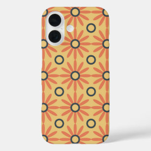 Retro Orange & Black Niedliches Abstraktes Blumenm iPhone 16 Hülle