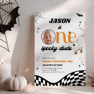 Retro Orange Black One Spooky Typ 1. Geburtstag Einladung
