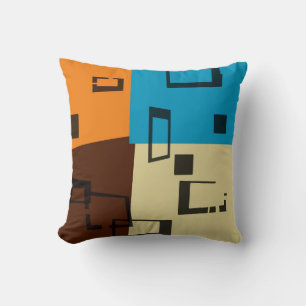 Retro Orange, Blau, Braun, Creme Abstrakt Art Kissen