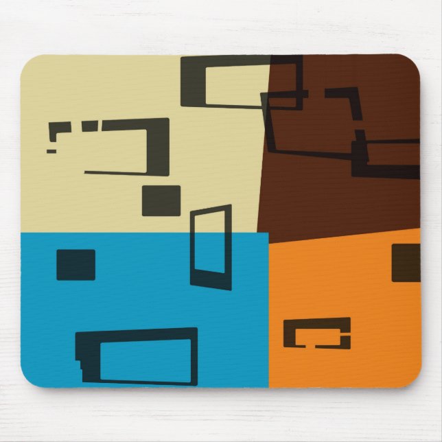 Retro Orange, Blau, Braun, Creme Abstrakt Art Mousepad (Vorne)