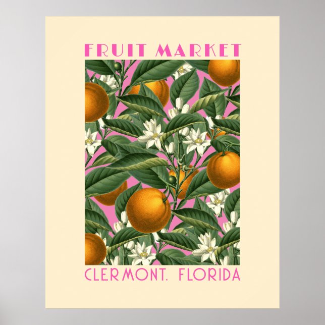 Retro Orange Blossom Fruchtmarkt Rosa Poster (Vorne)