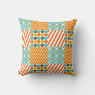 Retro Orange Blue Mustard Yellow Patchwork Muster Kissen
