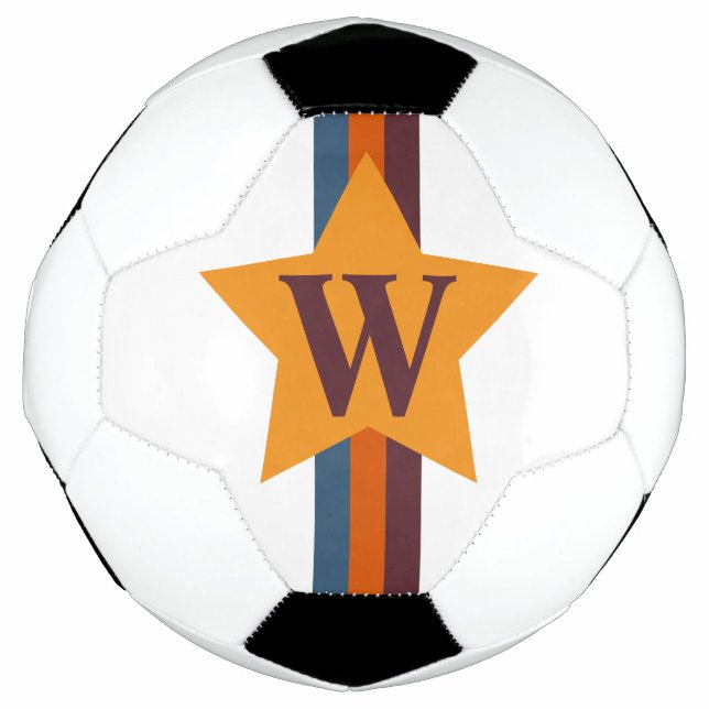 Retro Orange Blue Strip und Star Custom Monogram Fußball (Vorderseite)