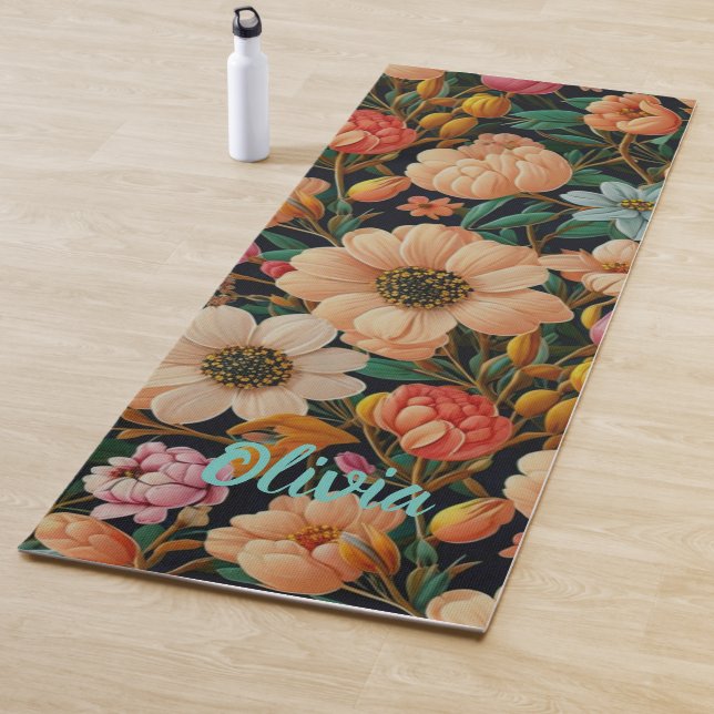 Retro-orange Blume aquamarine Tulpen Mums daisy Fo Yogamatte (Beispiel)