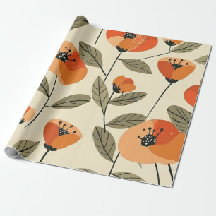 Retro Orange Botanisch Bold 70er Jahre Vintage Flo Geschenkpapier
