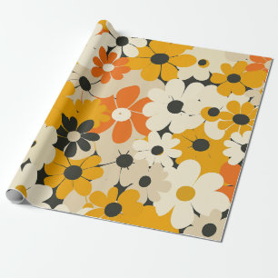 Retro Orange Botanisch Bold 70er Jahre Vintage Flo Geschenkpapier