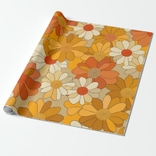 Retro Orange Botanisch Bold 70er Jahre Vintage Flo Geschenkpapier