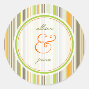Retro Orange Brown Green Stripes Hochzeitsticker Runder Aufkleber