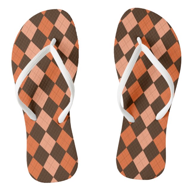 Retro Orange & Brown Raute Herbst Flip Flops (Fußbett)