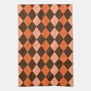 Retro Orange & Brown Raute Herbst Geschirrtuch