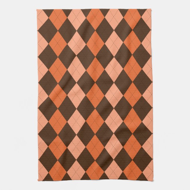 Retro Orange & Brown Raute Herbst Geschirrtuch (Vertikal)