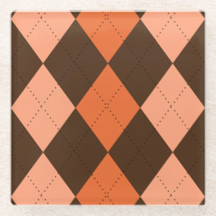 Retro Orange & Brown Raute Herbst Glasuntersetzer