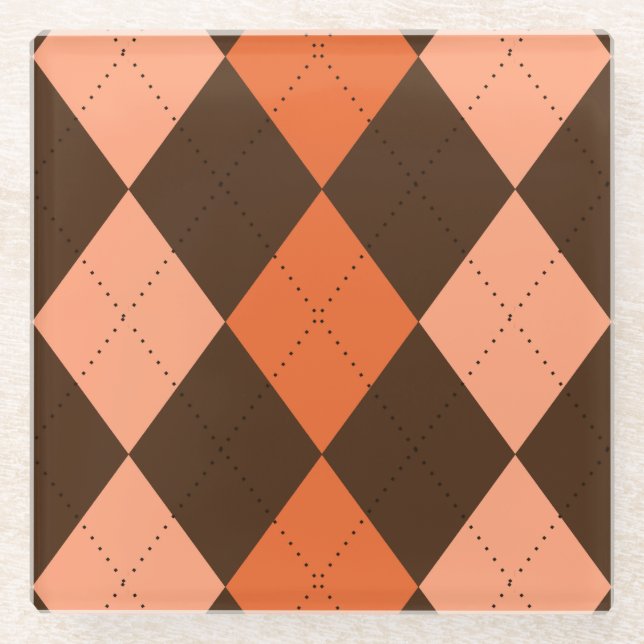Retro Orange & Brown Raute Herbst Glasuntersetzer (Vorderseite)