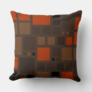 Retro Orange Brown Squares Muster Kissen