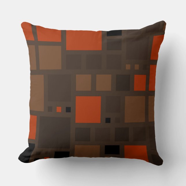 Retro Orange Brown Squares Muster Kissen (Vorderseite)