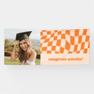 Retro Orange Checkerboard Abschluss Foto-Kongrat Banner