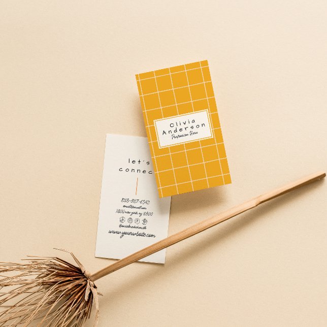 Retro Orange Checkered Stripes Trendy Boho Spaß Visitenkarte (Von Creator hochgeladen)