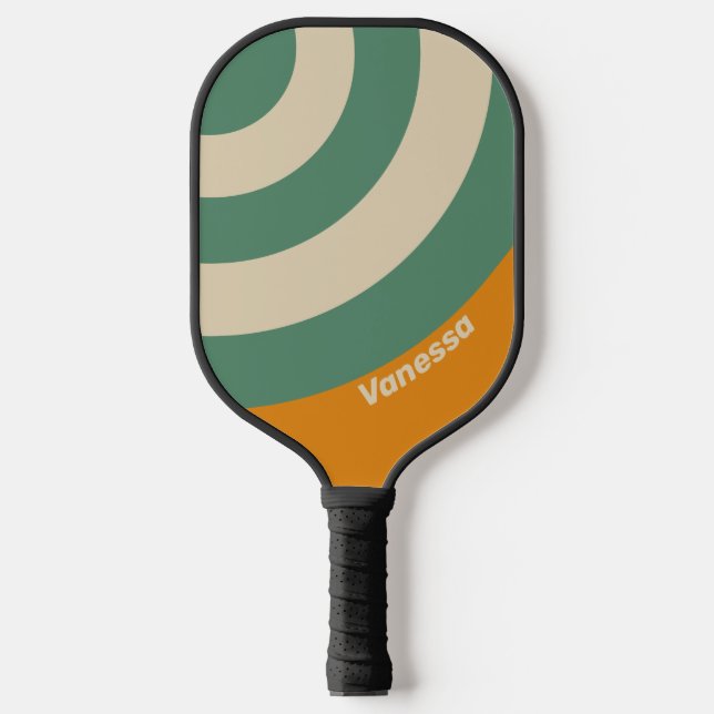 Retro Orange Circle Strip mit Name Pickleball Schläger (Vorderseite)