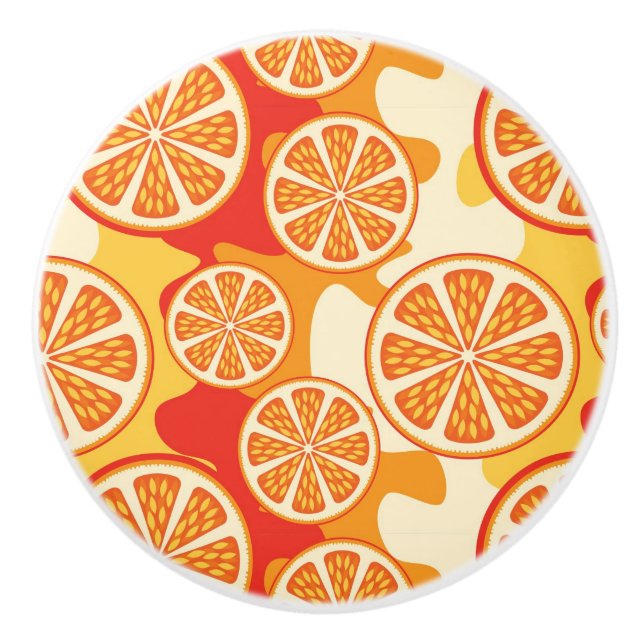 Retro Orange Citrus Muster Keramikknauf (Vorderseite)