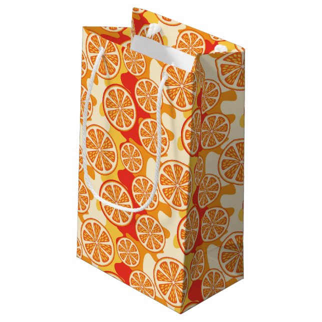 Retro Orange Citrus Muster Kleine Geschenktüte (Rückseite Schrägansicht)