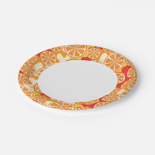 Retro Orange Citrus Muster Pappteller