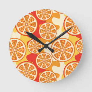 Retro Orange Citrus Muster Runde Wanduhr
