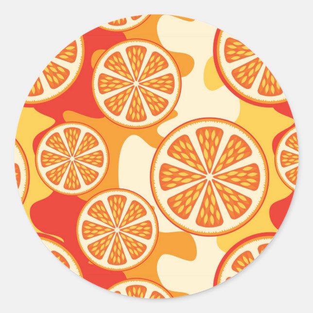 Retro Orange Citrus Muster Runder Aufkleber (Vorderseite)
