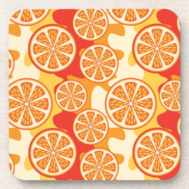 Retro Orange Citrus Muster Untersetzer (Vorderseite)