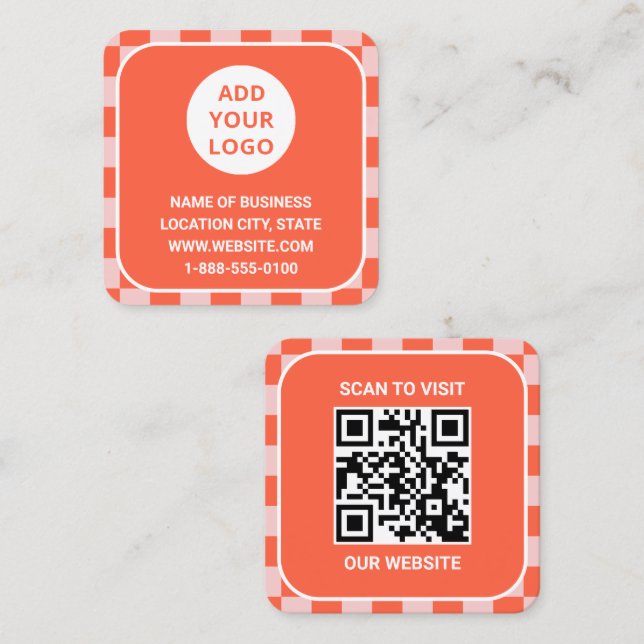 Retro Orange Custom Logo und QR Code Quadratische Visitenkarte (Vorne/Hinten)