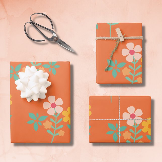 Retro Orange Daisy Bouquet Pattern Geschenkpapier Set (Von Creator hochgeladen)
