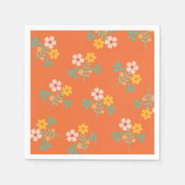 Retro Orange Daisy Bouquet Pattern Serviette