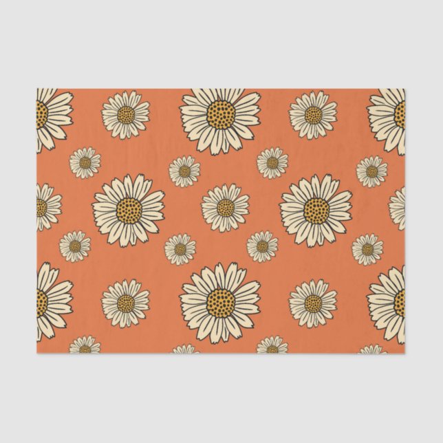 Retro Orange Daisy Muster Crafting Seidenpapier (Vorderseite)