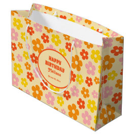 Retro Orange farbenfrohe Boho Blume Happy Birthday Große Geschenktüte