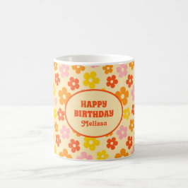 Retro Orange farbenfrohe Boho Blume Happy Birthday Kaffeetasse