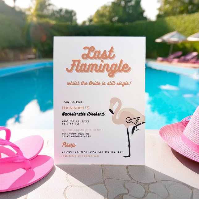 Retro Orange Flamingo Last Flamingle Bachelorette Einladung (Von Creator hochgeladen)