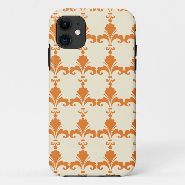 Retro Orange Fleur-De-Lis Muster Case-Mate iPhone Hülle (Rückseite)