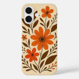 Retro Orange Floral Muster iPhone 16 Hülle
