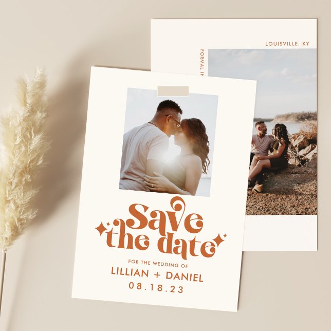 Retro Orange Foto Ankündigung Datum freihalten (Von Creator hochgeladen)