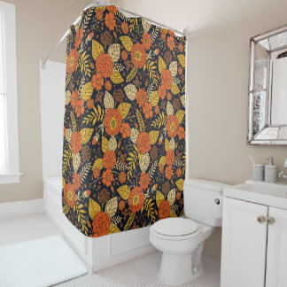 Retro Orange, Gelb & Marineblume Duschvorhang