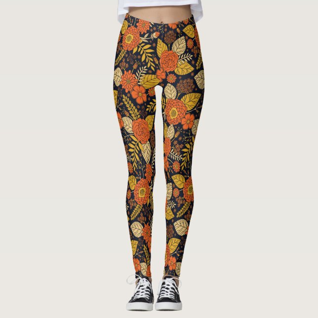 Retro Orange, Gelb und Navy Leggings (Vorderseite)